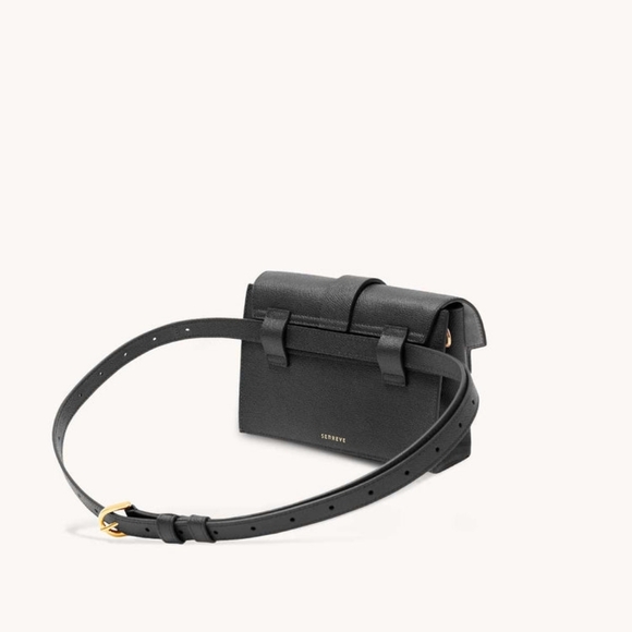 NWOT SENREVE Classic Black Pebbled Leather ARIA Belt Sling Crossbody Clutch Bag - Picture 2 of 9
